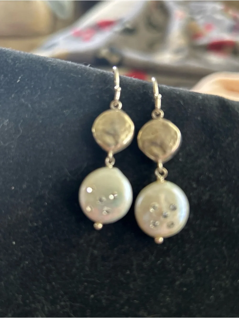 Silpada Sterling Silver Drop Earrings  Pearl Discs With Swarovski Crystal Rare - Picture 3 of 6